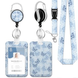 Colourful Butterfly ID Badge Holder with Lanyard and Retractable Badge Reel Clip,Keychain Name Badge Clip for Teacher Women Student Nurse