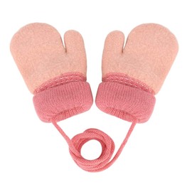 Kids Toddlers Thick Warm Winter Fluffy Gloves With Neck Hanging Tie- Winter Warm Fleece Lined Gloves Hand Warmer Children Outdoor Ski Mitten Gift for Boys Girls 1-4 Years Pink