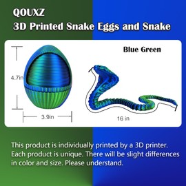 QOUXZ 3D Printed Snake Eggs with 3D Printed Snake Inside, Cute Rotary Gear Eggs with 3D Printed Crystal Fidget Snake Animals Inside, Home Office Decor Executive Desk Crystal Cobra Toys（Blue Green