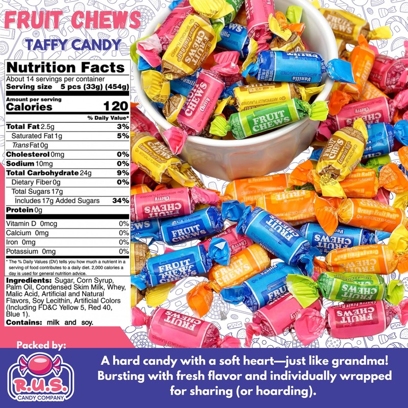 Fruit Chews Candy – Assorted Fruity Flavors – Individually Wrapped