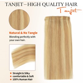 Extensiones de cabello humano con clip, trama doble recta natural y sedosa para mujeres con cabello fino, extensiones de cabello humano con clip (#P27/613 rubio oscuro/rubio decolorado, 8 pulgadas,