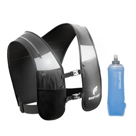 SWIFTVEST Running Phone Holder Vest with 500ml/17oz Water Bottle | Reflective Hydration Vest | Adjustable | Light | 6 Pockets for Running Accessories | Unisex (Black, Large - X Large)