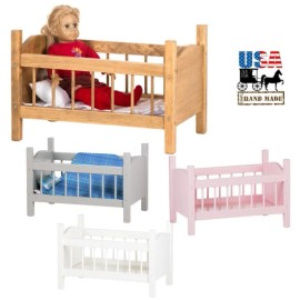 "Handmade" 18" Toy Baby Doll Crib Bed Handmade Bedding Heirloom Wood  Furniture HARVEST