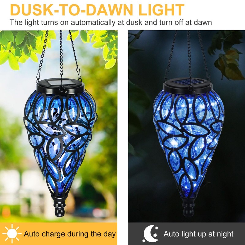 Solar Hanging Lantern Outdoor Lights, Tear-Shaped 15 LEDs Cool White