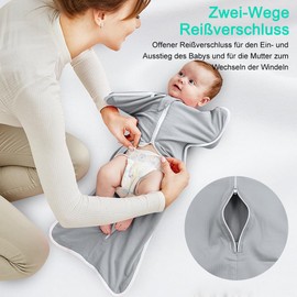 HINATAA Baby Swaddling Bag 0-3 Months / 3-6 Months, Baby Sleeping Bag Newborn Organic Cotton, Baby Swaddle All Year Round Baby Swaddle Blanket for Boys Girls, Adjustable Swaddling Cloths Baby, gray