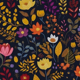 BOKEBEVE Colorful Black Floral Contact Paper,Peel and Stick Wallpaper Vintage,Self Adhesive Removable Stick on Cabinet Countertop Liner Walls Renter Friendly 17.5 x 118In
