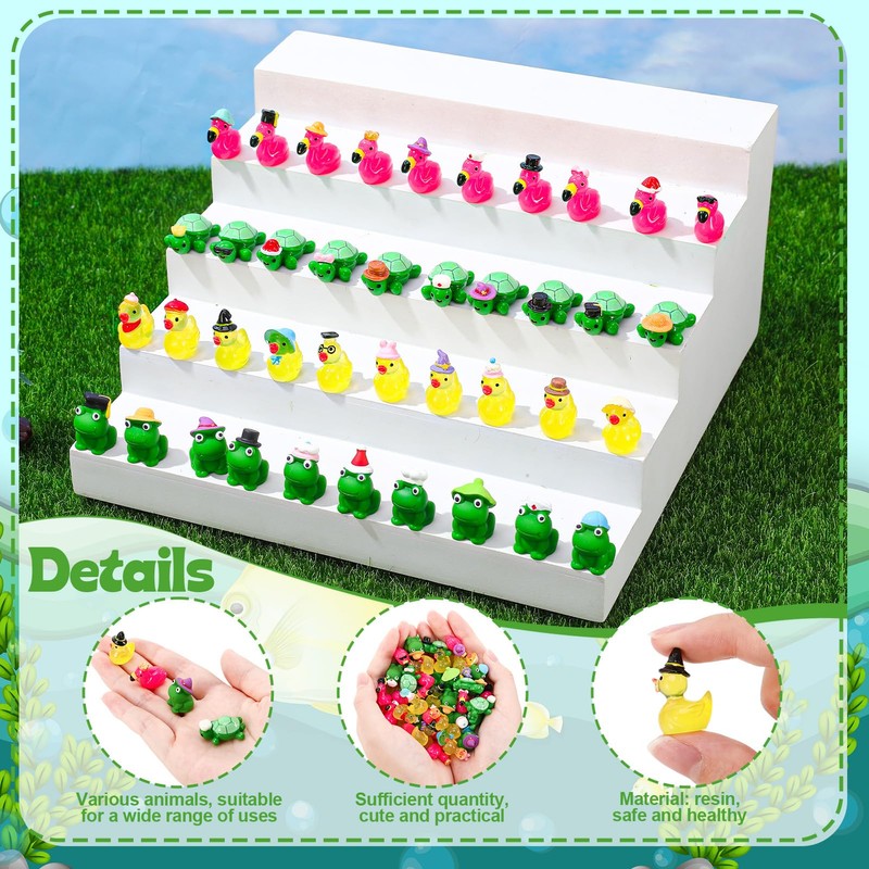 GGSTDDUP 80 Pcs Mini Resin Animals, Tiny Ducks Miniature Flamingo