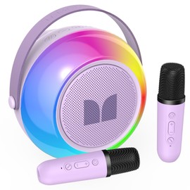 Monster Mini Karaoke Machine for Kids Adults, Portable Bluetooth Speakers with 2 Wireless Microphones and Lights, Christmas Birthday Gifts Toys for Girls Boys 4, 5, 6, 7, 8, 9, 10, 12+ Toddler