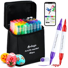 YHC 48 Colors Acrylic Paint Pens with Free App, Dual Tip Acrylic Paint Markers with Brush Tip and Fine Tip for Adults, Kids, Eggs, Wood, Rock, Canvas, Plastic, Stone, Glass, Ceramic