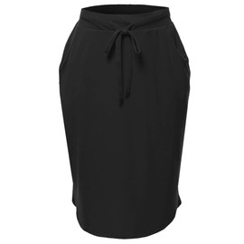 Elastic Waist Self Tie Tulip Hem Side Pocket Skirt Black M