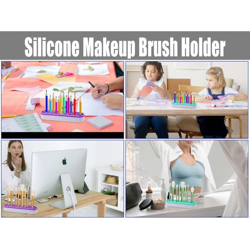 GDFYMI 2Pcs Silicone Makeup Brush Holders Green Purple Stand Makeup