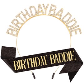 Canitor Birthday Baddie Sash Crown Set Birthday Party Favors Supplies Decorations & Accessories for Women Girl Men Adult Rhinestone Tiara Headband Soft Satin Sash