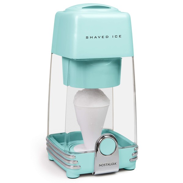 Nostalgia Retro Electric Table-Top Snow Cone Maker, Vintage Shaved Ice Machine Includes 1 Reusable Plastic Cup and Ice Mold, Aqua