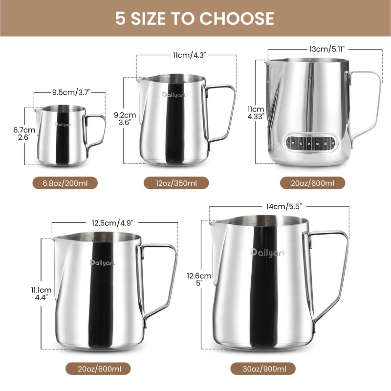 Dailyart Milk Pitcher, 200ml / 6.5 OZ. Edelstahl-Milch-Schalen-Aufschäumen von Milch