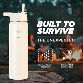 IRON °FLASK Camping & Hiking Hydration Flask with 3 Lids - Stainless Steel, Double Walled & Vacuum Insulated Water Bottle - Leak Proof & BPA Free (Cashmere Cream, Straw - 64 oz)