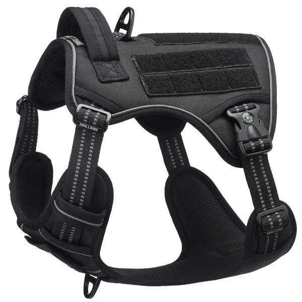 DNALLRINO Tactical Dog Harness for Medium Large Dogs, Black Dog