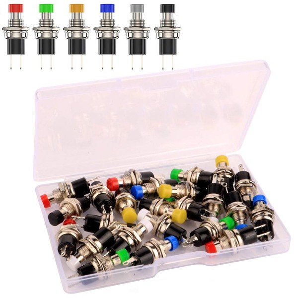 Kiligen 24pcs 7mm1A 3V-6V-12V-24V-230V 2-Pin SPST 6 Colors (Red, Yellow,