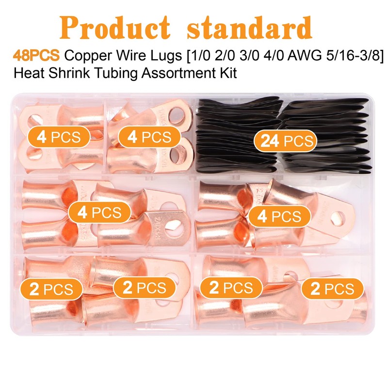 Taukealugs 48PCS Battery Terminal Connectors Cable Ends,AWG 1/0 2/0 3/0
