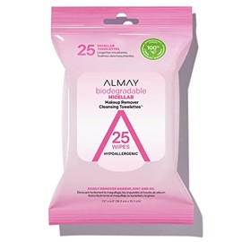 Almay Biodegradable Micellar Makeup Remover Cleansing Towelettes, Hypoallergenic, Cruelty Free, Fragrance Free, Dermatologist Tested, 25 Makeup Remover Wipes