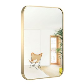 Umzodo 20"x30" Brushed French Gold Mirror for Wall, Gold Rounded Rectangle Mirror with Metal Frame Hanging for Bathroom Entryway Vanity,Living Room,Bedroom,Vertical or Horizontal