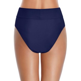 Tempt Me - Traje de baño de cintura alta para mujer, corte en V, parte inferior de bikini, Azul marino, XS