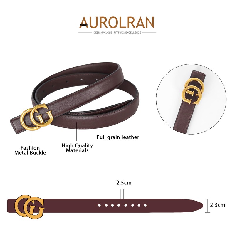Aurolran Women's Leather Belt with Buckle - Ideal for Dresses,