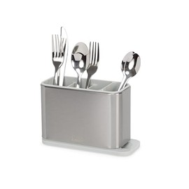 Joseph Joseph Surface Kitchen Sink Silverware Drainer, Utensil Cutlery and Kitchen Gadgets Holder with Draining Base, Stainless Steel, Gray
