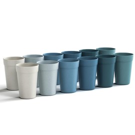 Homestockplus 16 Oz Drinking Cups,【Set of 12】 Unbreakable Cup Reusable Microwave and Dishwasher Safe BPA Free E-Co Friendly Wheat Straw Tumbler Cups for Water, Milk, Juice, Soda and more