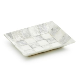 MACKENZIE-CHILDS Capiz Soap Dish, Decorative Soap Holder, Gray-and-White Sterling Check