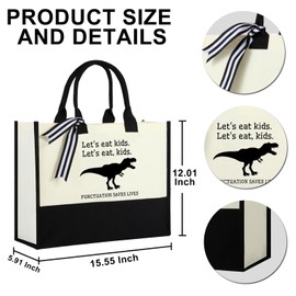 Koyzsen Teacher Appreciation Gifts for Women, Teacher Canvas Tote Bag - Punctuation Saves Lives, Gifts for Birthday, Thanksgiving Day, Christmas, Teacher Must Haves