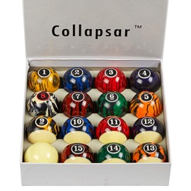 Collapsar Premium 2-1/4 Inch Regulation Size Billiard Balls Pool Ball Marble-Swirl Style AAA Grade Pool Balls Billiard Set (Several Style Available) (Black Marble with Art Number)