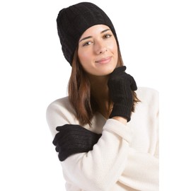 Fishers Finery Women's 100% Pure Cashmere Hat & Glove Set with Exquisite Box (Black)