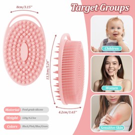 GEENOA Soft Silicone Body Scrubber Set, 2PCS Dual-Side Silicone Loofah for Gentle Exfoliating and Scalp Massaging, Hygienic Shower Scrubber Shampoo Brush for Kids, Women, Sensitive Skin(Pinkx2)