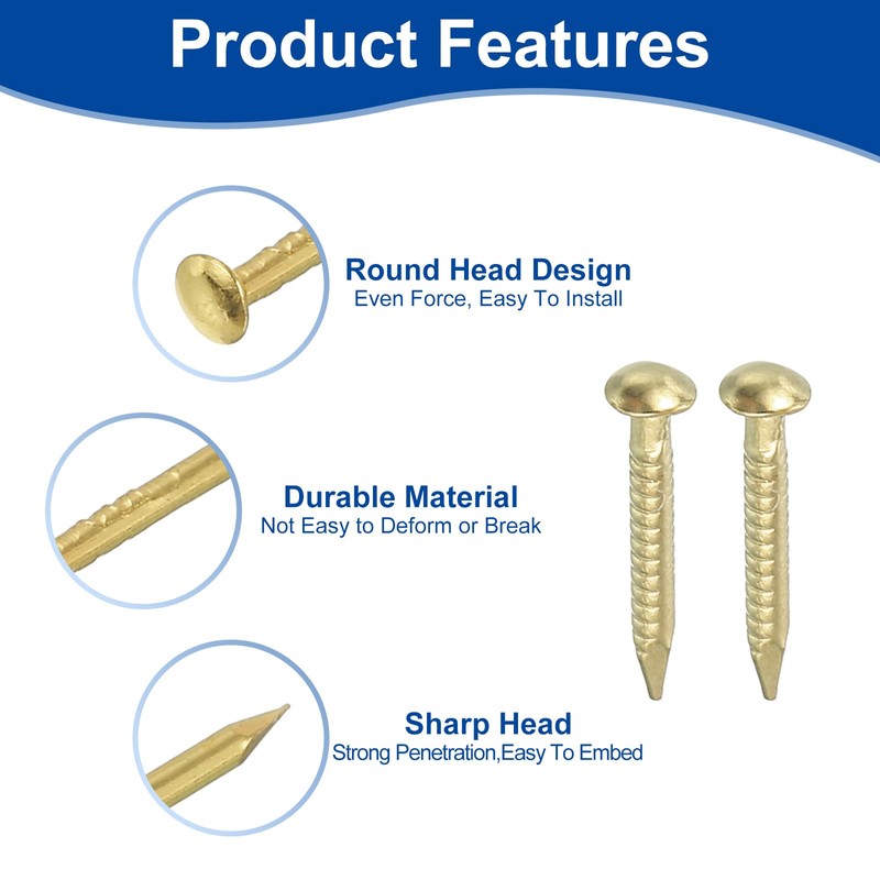 sourcing map 100Pcs Small Hardware Nails, 1.2 x 10mm Brass