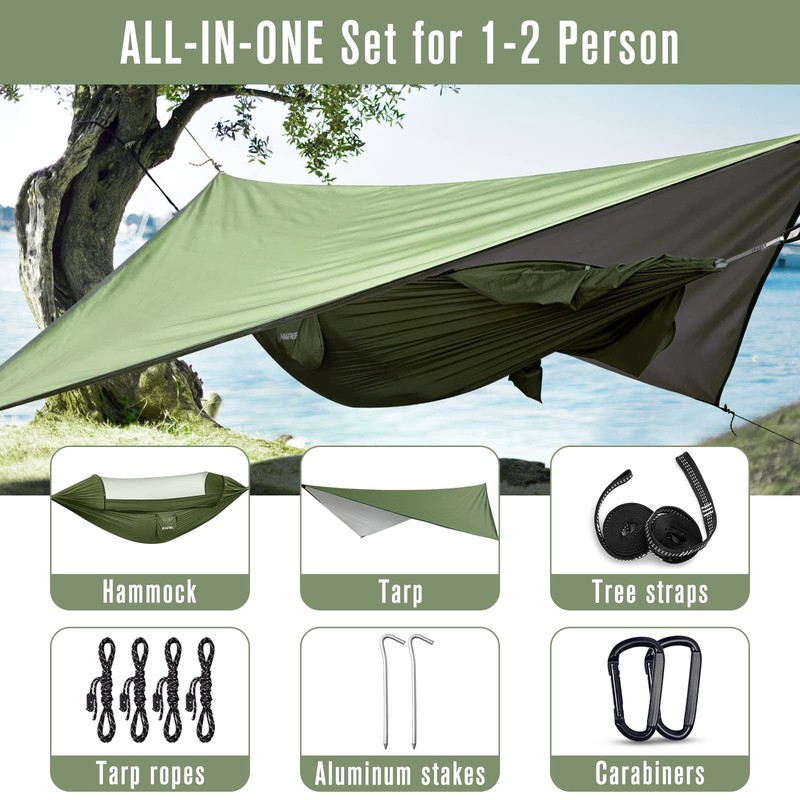 G4Free Large Camping Hammock with Mosquito Net and Rain Fly-