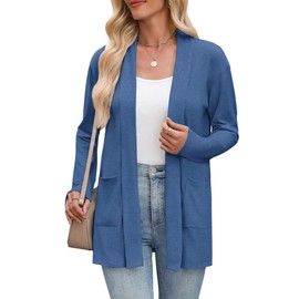 Zeagoo Women's Long Cardigan 2025 Summer Fall Lightweight Long Sleeve 0pen Front Sweater with Pockets Blue