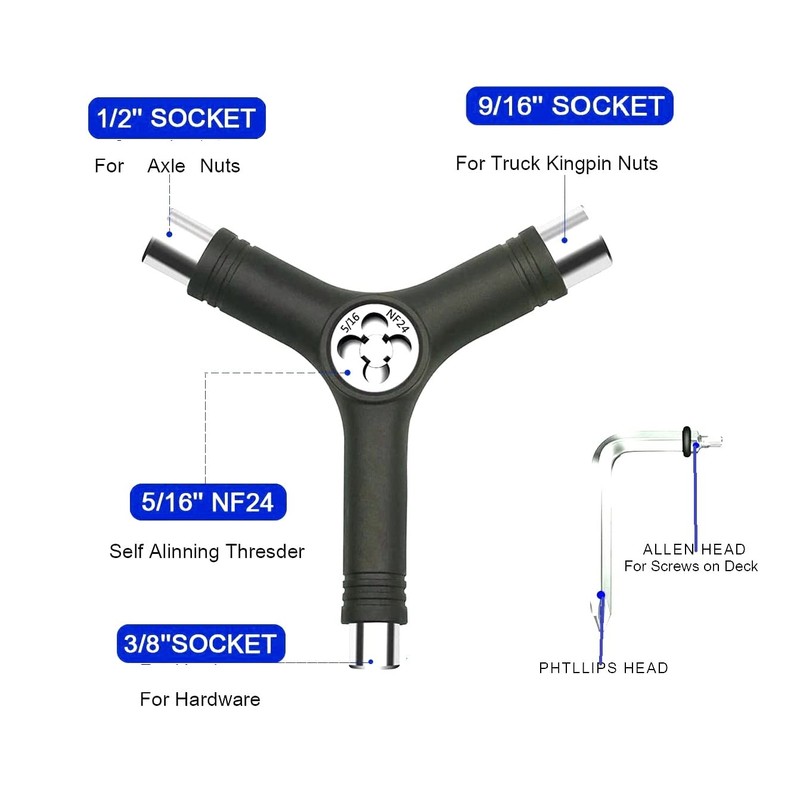 HIGHROCK All-in-One Skate Tools Multi-Function Portable Skateboard T Tool, Y