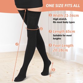 Kiiwah 65 cm Overknee Stockings, Thigh High Socks, 78.5% Cotton Socks, Long Knee Socks for Women, Femboy, Winter, Autumn, Spring, black