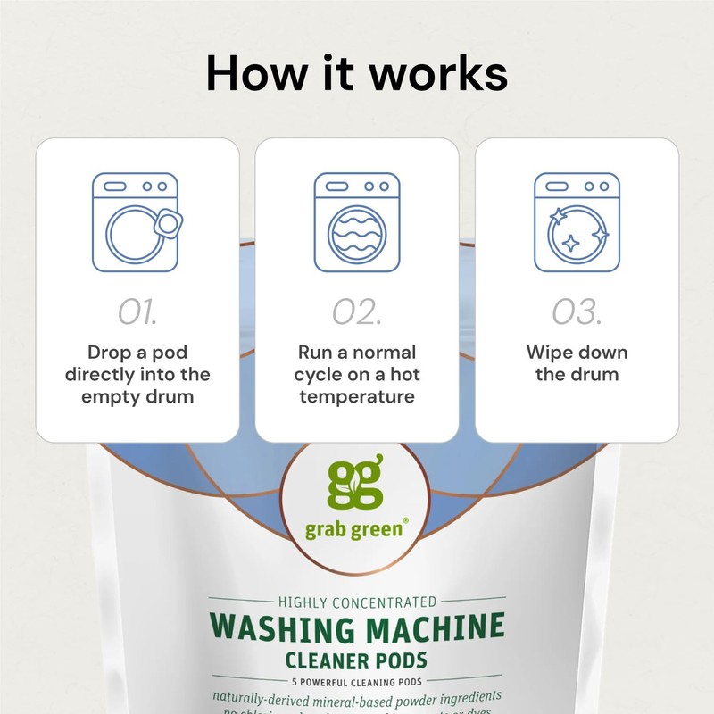 Grab Green Washing Machine Cleaner, 5 Count, Fragrance Free, Mineral
