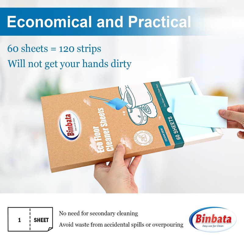 Binbata Eco Floor Cleaner Sheets, 60Pcs(Up to 120Load) Plastic Free