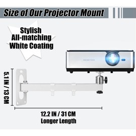 2-Be-Best Long Projector Wall Mount Length 12IN / 31CM Adjustable Projector Mounts 1/4" M4 M6 Screw Size Universal Mount for Projectors Upgraded White