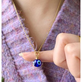 ALRNBY Gold Evil Eye Necklace for Women Protection Pendant Nazar Necklace Blue Eyes Men (Gold)
