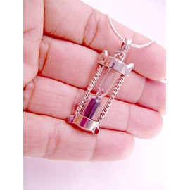 Mr. Sandman Silver Sand Timer Hour Glass Necklace Pendant on 16 Inch Chain