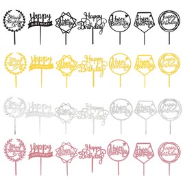 28 piezas de decoración acrílica para tartas de cumpleaños, decoración para tartas de cumpleaños, postres, pasteles, 7 estilos, 4 colores