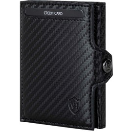 VON HEESEN Slim Wallet with RFID Protection - Mini Wallet Men & Women Small - Credit Card Holder Money Clip Card Case - Purse Wallet Small, Black carbon, Mini coin compartment