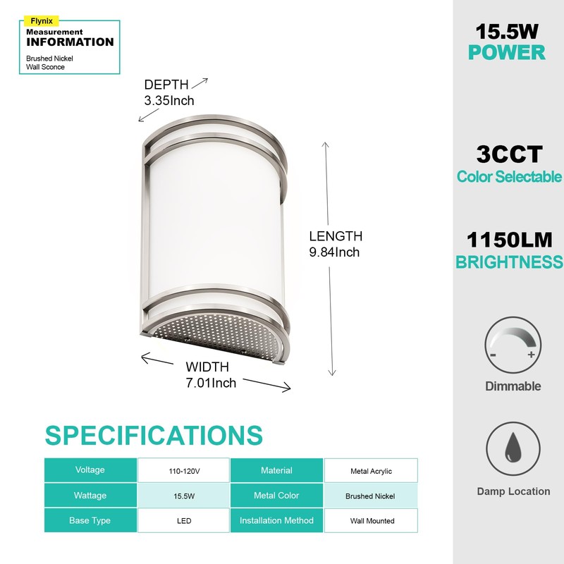 Flynix Indoor Wall Sconce, Half Cylinder Wall Light Fixture, 3000K