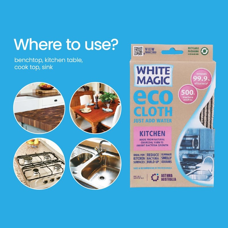 White Magic Kitchen Microfibre Eco Cloth, ideal for Kitchen Surfaces.