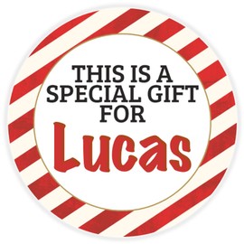 This is a Gift for Lucas - 100 Pack Circle Stickers 3 Inch - Candy Cane Merry Christmas Gift Tag Present Tree Holiday Custom Name Santa Claus