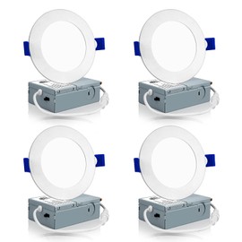 Meconard 4 Pack 4 Inch LED Recessed Ceiling Light with Junction Box, 3000K/4000K/5000K Selectable, 9W=75W 750LM, Dimmable Canless Downlights, ETL and Energy Star Listed