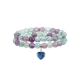 CrystalTears Fluorite Crystal Bracelets 2pcs 8mm Healing Crystal Gemstone Beaded Bracelets for Women Heart Stone Bracelet Jewellry Gifts for Women Mum Girlfriend Her Birthday Valentine’s Day